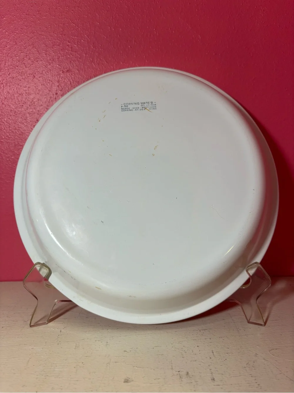 Vintage Corningware Round White Pie Baking Plate Retro Collectible Blue Flowers